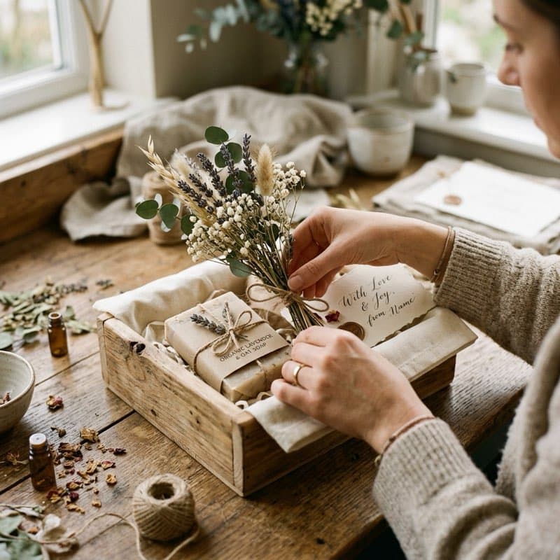 Hands assembling a thoughtful artisan gift
